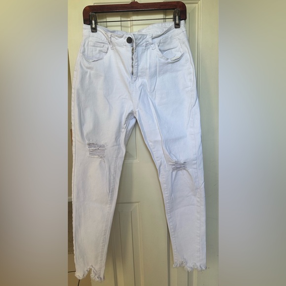 Denim - White Frayed Jeans- X- Large